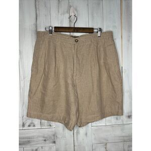 MENS STRUCTURE VINTAGE 90S Y2K BEIGE 100% LINEN SUMMER‎ BEACH PLEATED SHORTS 36